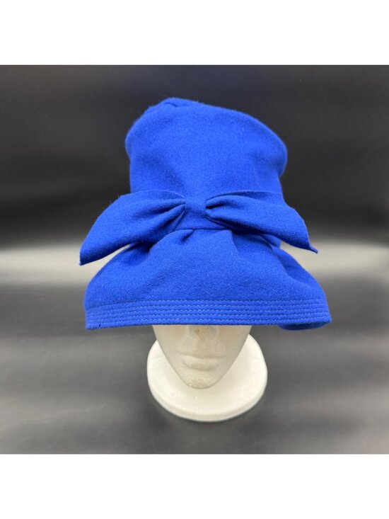 Vintage Blue Felt Hat Bow Detail Union Made Mid Century Accessory Retro Chic main image 9